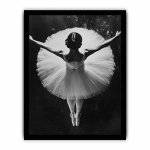 Black and white ballerina photography canvas for elegant bedroom wall decor.