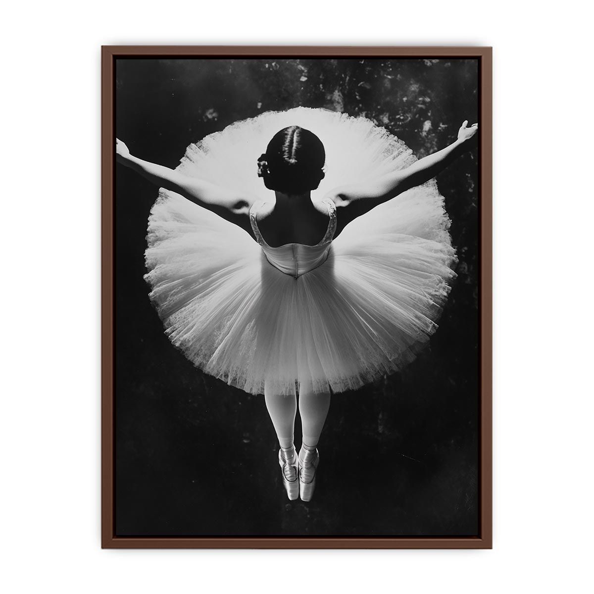 Black and white ballerina photography canvas for elegant bedroom wall decor.