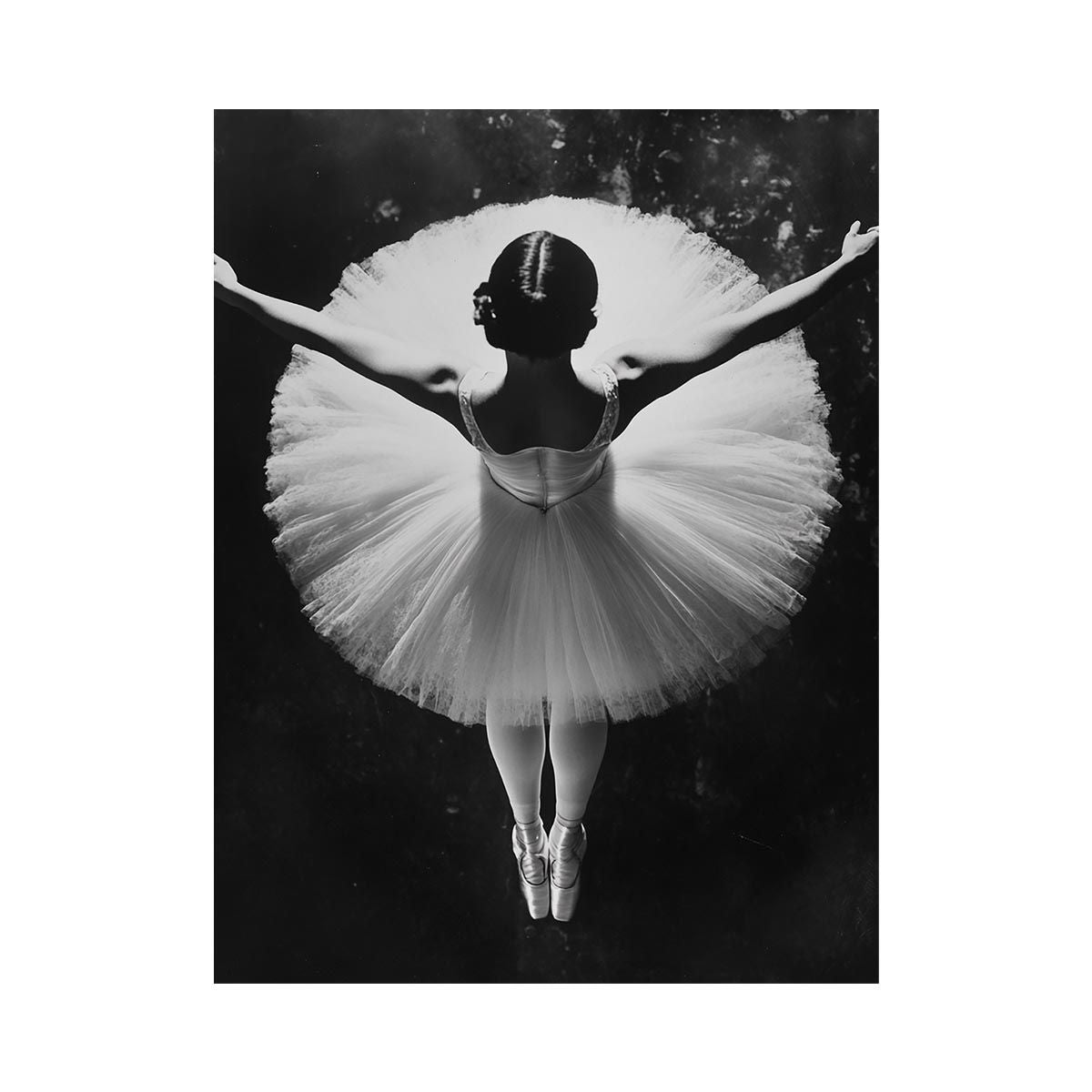 Black and white ballerina photography canvas for elegant bedroom wall decor.
