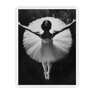 Black and white ballerina photography canvas for elegant bedroom wall decor.