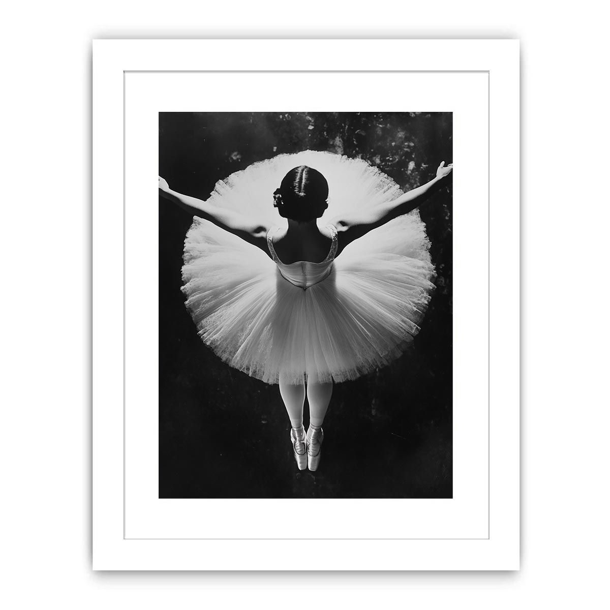 Black and white ballerina photography canvas for elegant bedroom wall decor.
