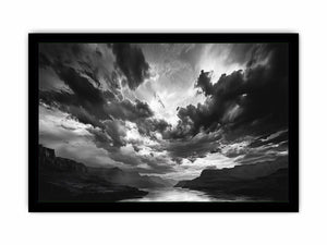 Black and white canyon storm photography for dramatic office wall decor.