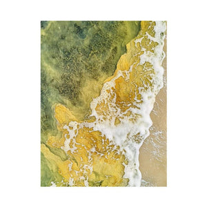 Abstract sea foam and golden tide canvas for organic coastal bathroom decor.