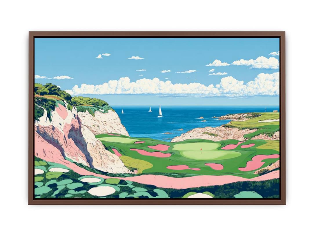 Colorful coastal golf course illustration for modern living room decor.