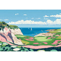 Colorful coastal golf course illustration for modern living room decor.