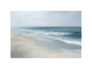 Soft abstract ocean waves canvas art for calm bedroom decor.