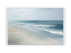 Soft abstract ocean waves canvas art for calm bedroom decor.