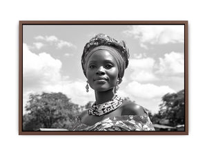Black and white woman portrait canvas art for elegant hallway decor.