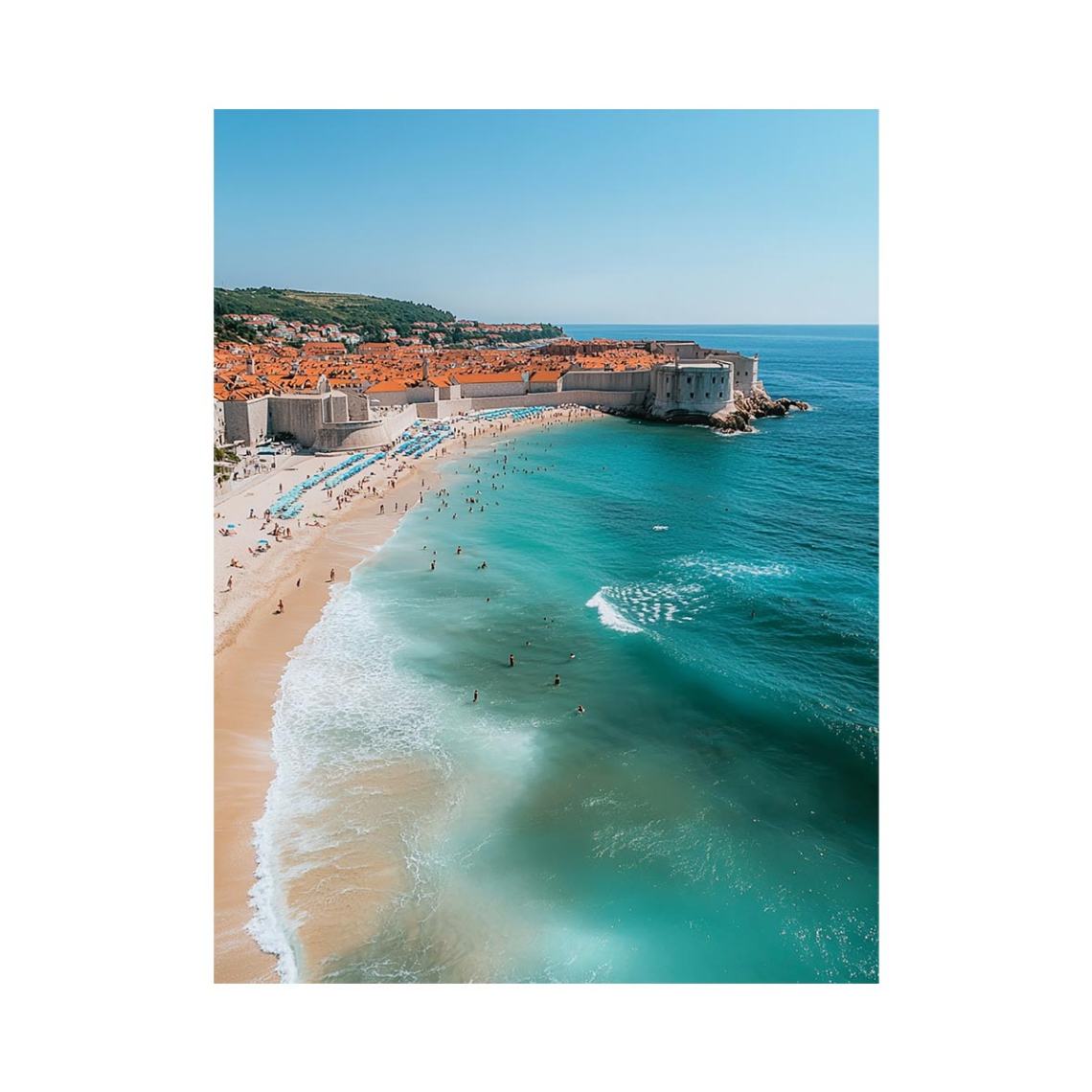 Dubrovnik beach travel canvas art for Mediterranean home decor.