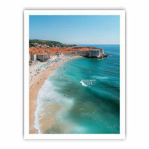 Dubrovnik beach travel canvas art for Mediterranean home decor.