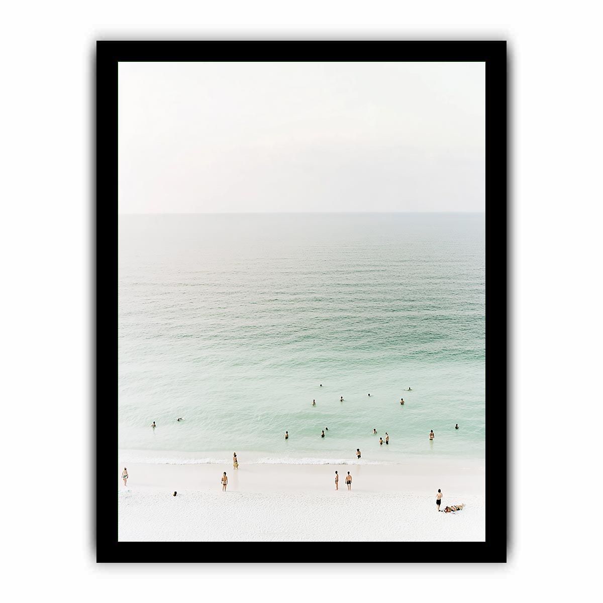 Minimal beach canvas art with seafoam water for calm bedroom decor.