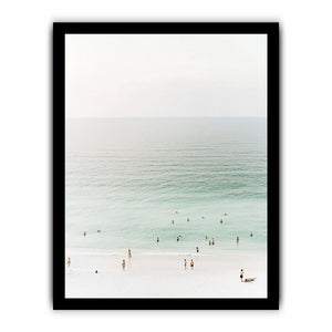 Minimal beach canvas art with seafoam water for calm bedroom decor.