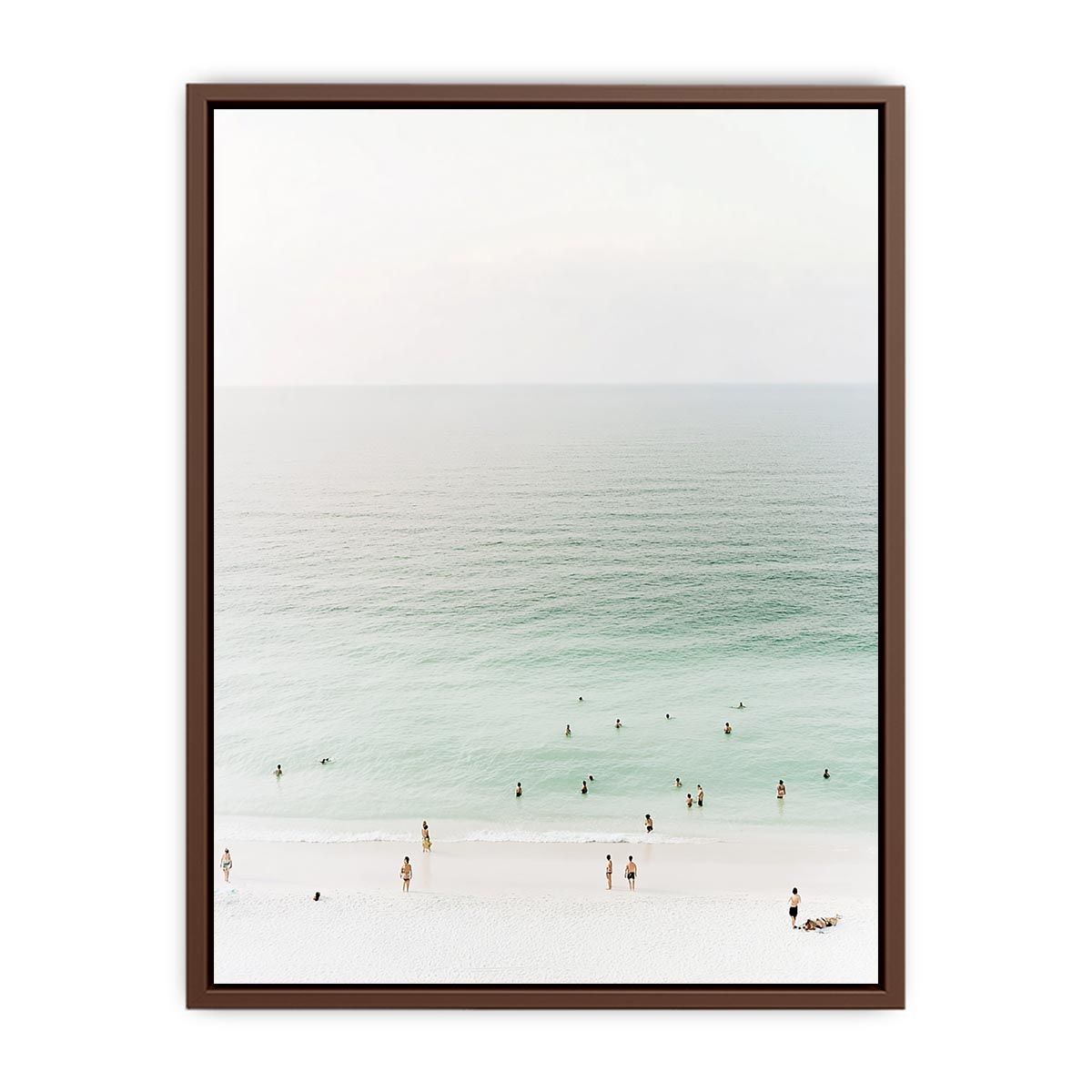Minimal beach canvas art with seafoam water for calm bedroom decor.