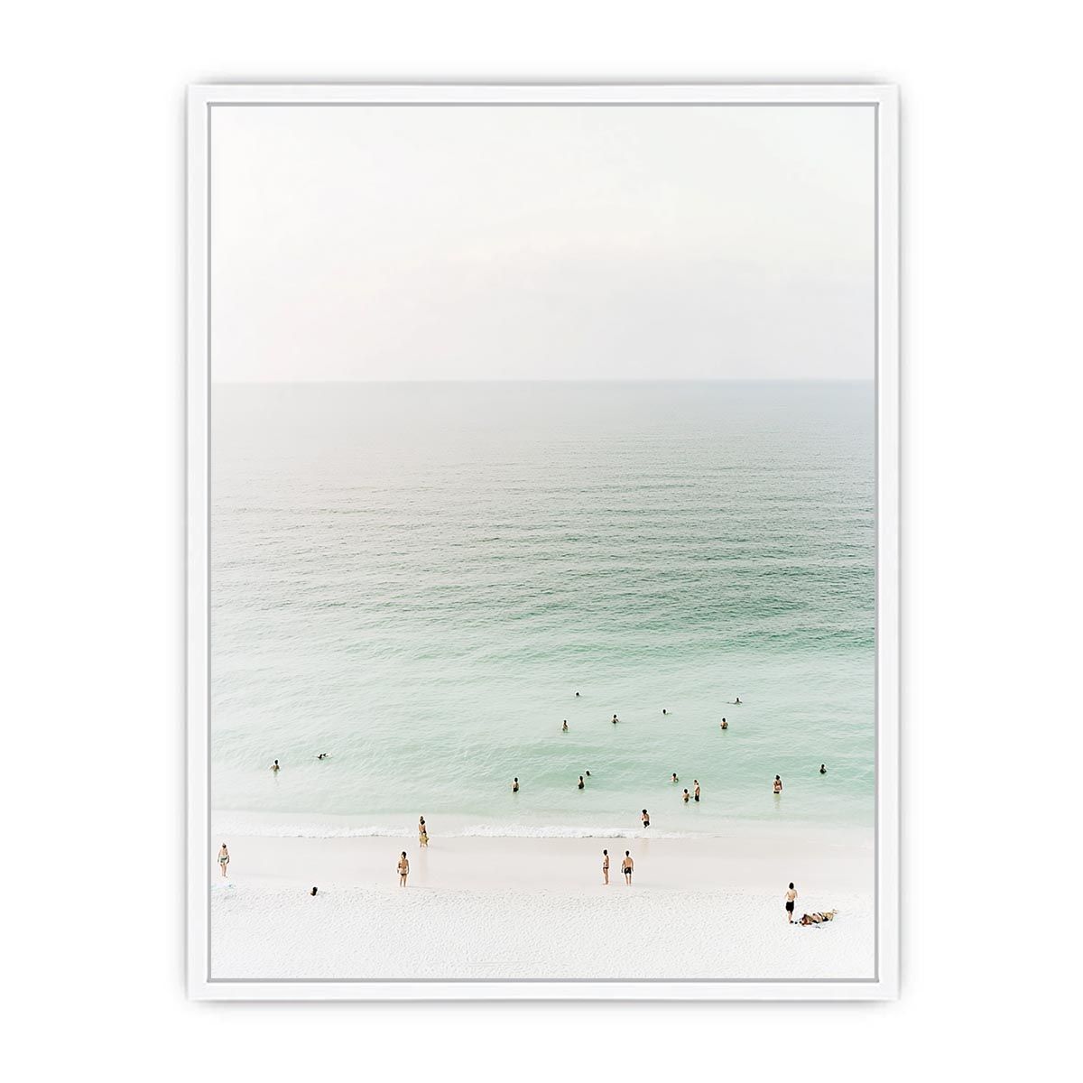 Minimal beach canvas art with seafoam water for calm bedroom decor.
