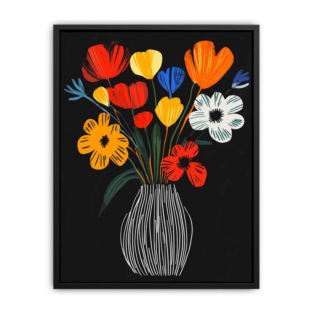 Bright flower vase canvas print for colorful modern kitchen decor.