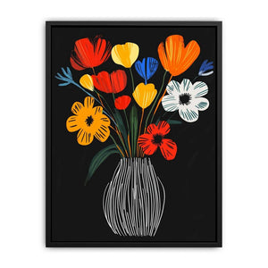 Bright flower vase canvas print for colorful modern kitchen decor.
