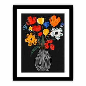 Bright flower vase canvas print for colorful modern kitchen decor.