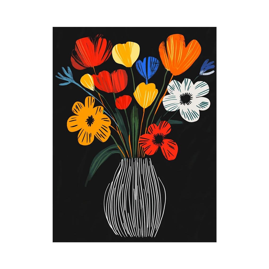 Bright flower vase canvas print for colorful modern kitchen decor.