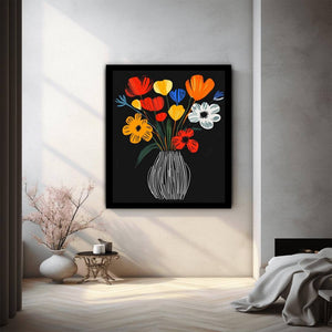Bright flower vase canvas print for colorful modern kitchen decor.