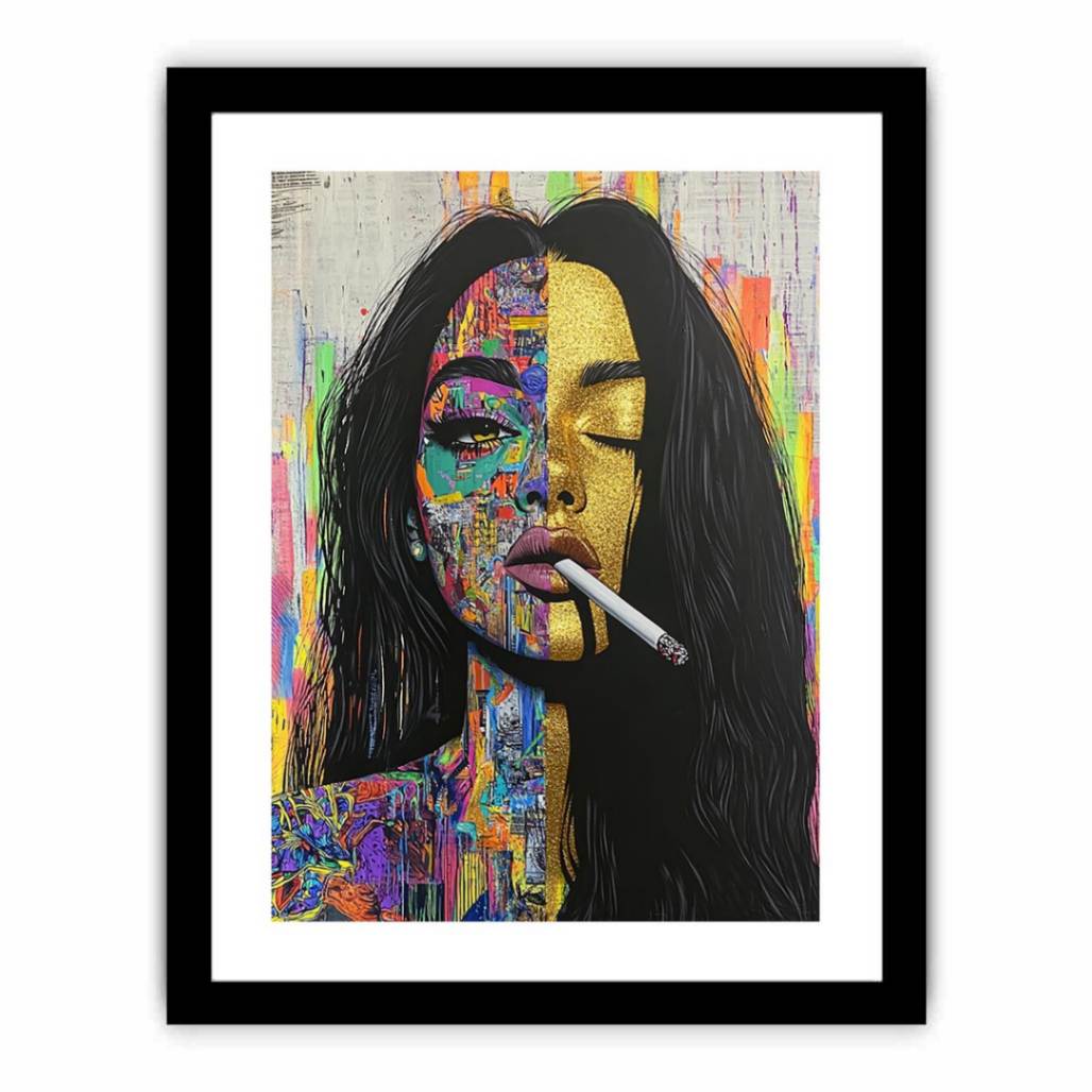 Urban pop art woman portrait canvas for bold living room decor.