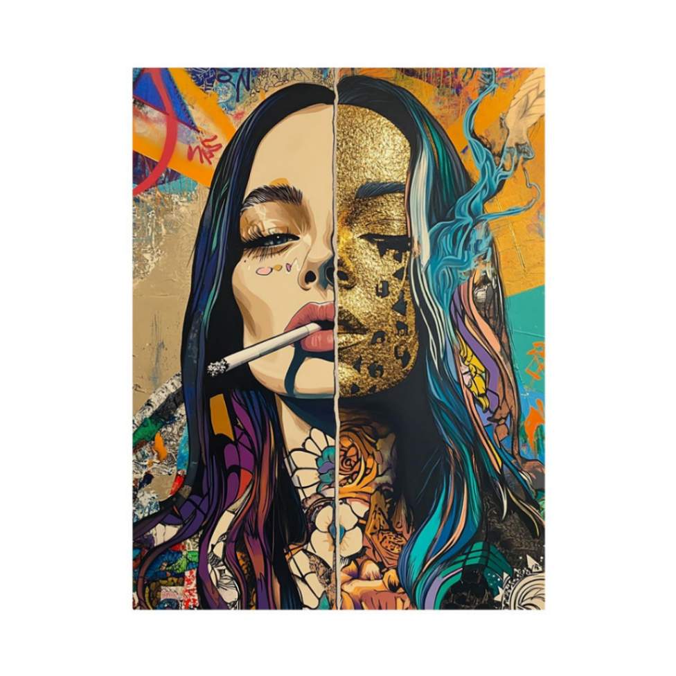 Glam pop art woman portrait canvas for bold bedroom decor.