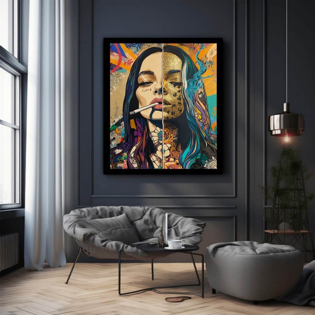 Glam pop art woman portrait canvas for bold bedroom decor.