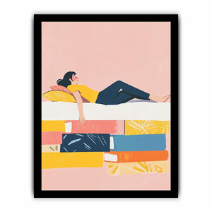 Playful reading illustration canvas art for cozy bedroom decor.