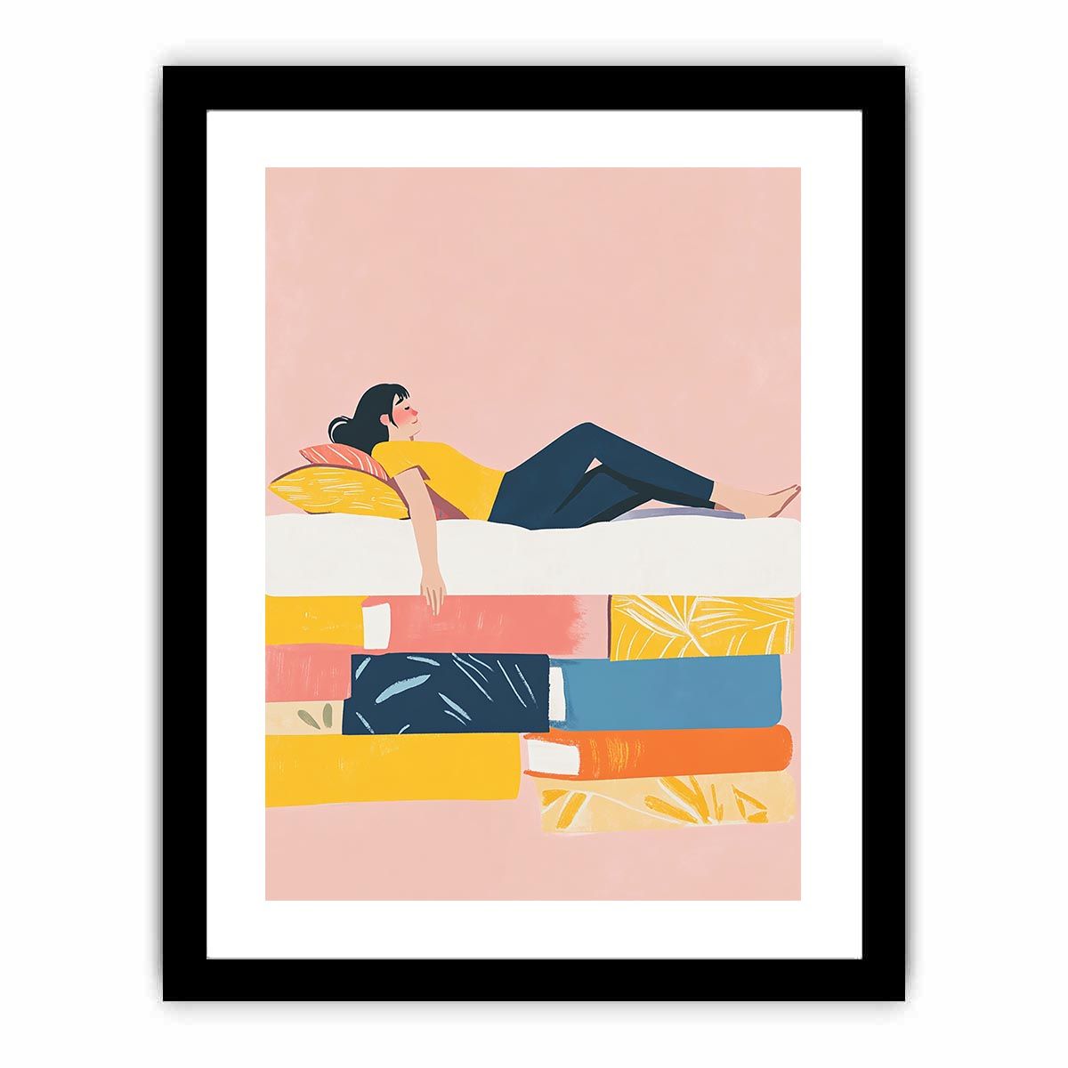 Playful reading illustration canvas art for cozy bedroom decor.