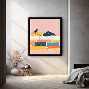 Playful reading illustration canvas art for cozy bedroom decor.