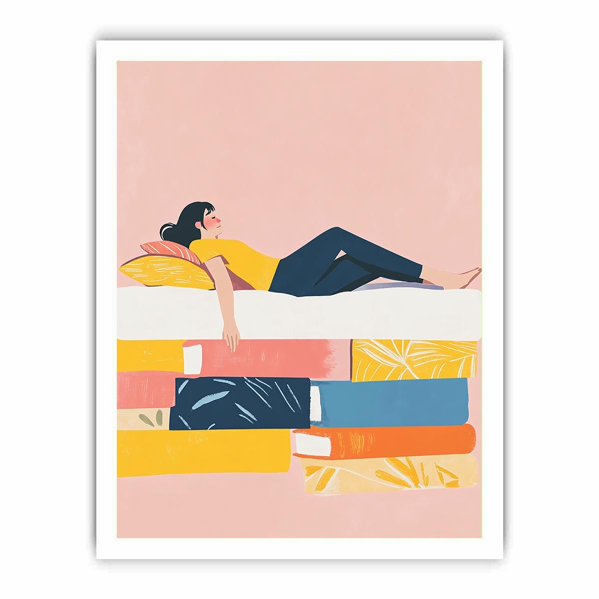 Playful reading illustration canvas art for cozy bedroom decor.