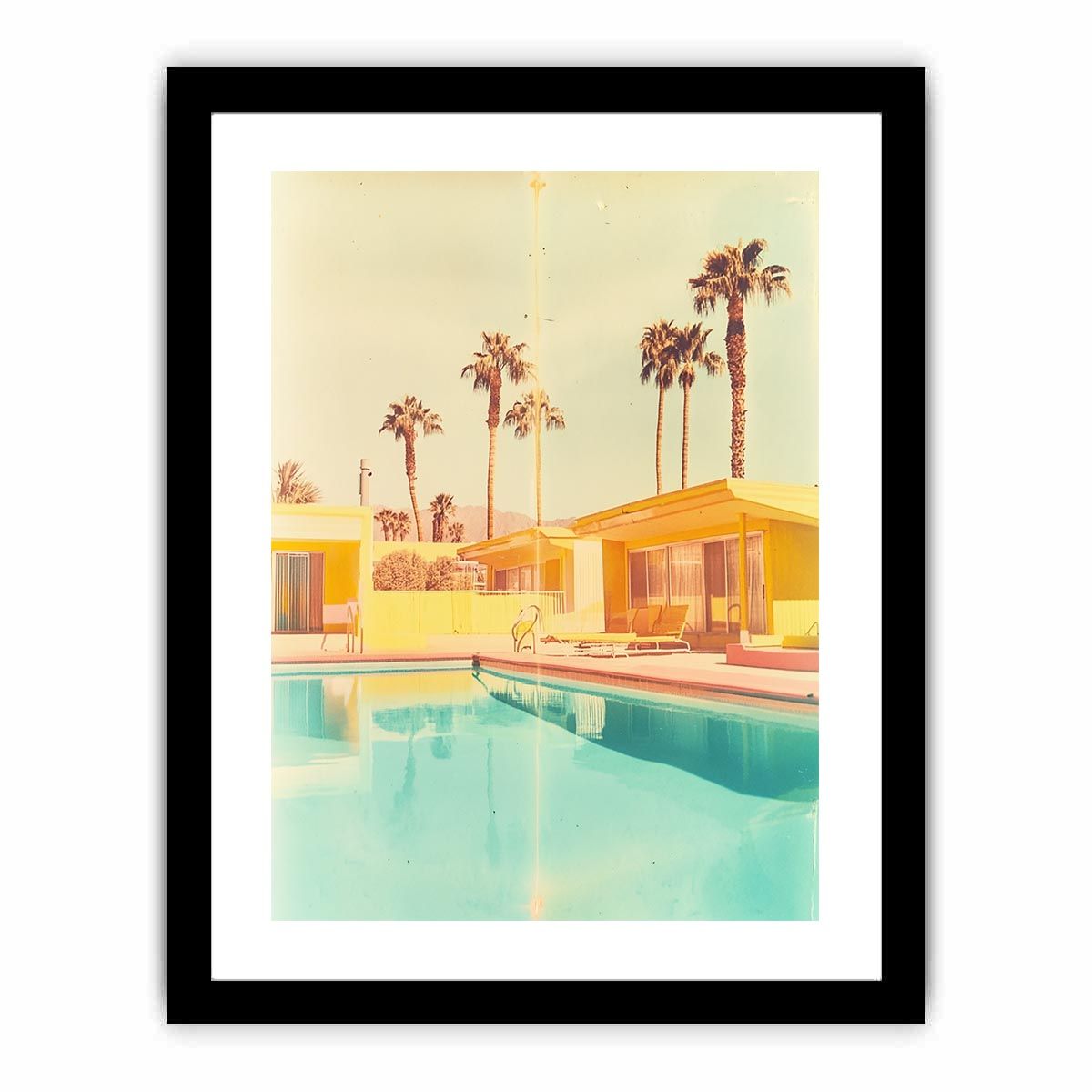Retro poolside photography canvas art for mid century home decor.