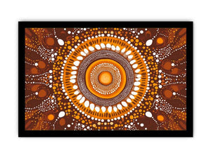 Earthy ochre circular dot art canvas for warm modern living room decor.