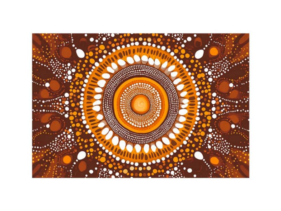 Earthy ochre circular dot art canvas for warm modern living room decor.