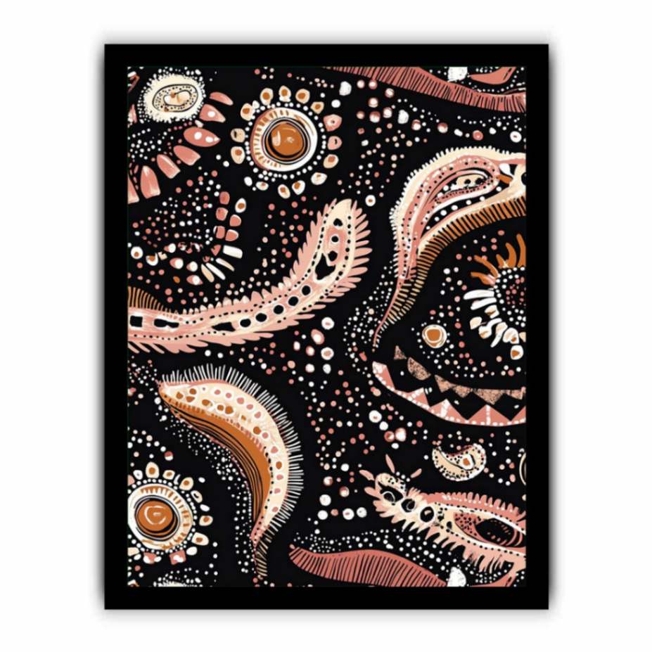 Boho paisley pattern canvas art in blush and terracotta for bedroom decor.