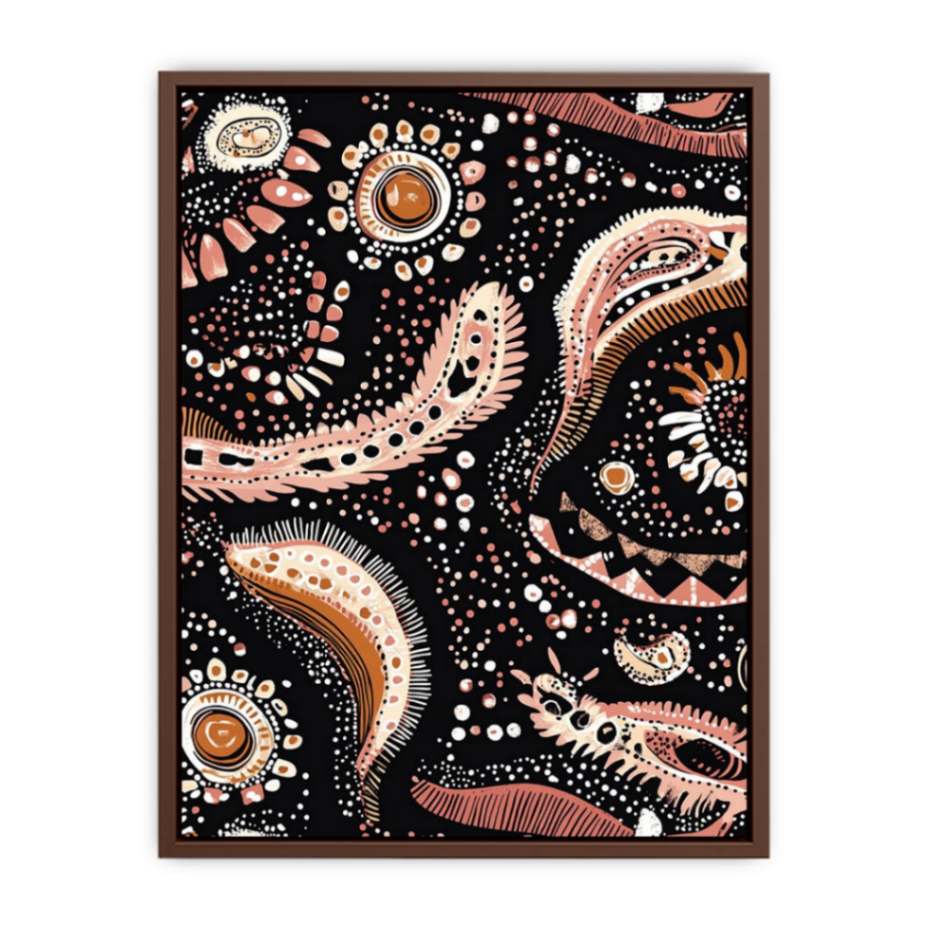 Boho paisley pattern canvas art in blush and terracotta for bedroom decor.