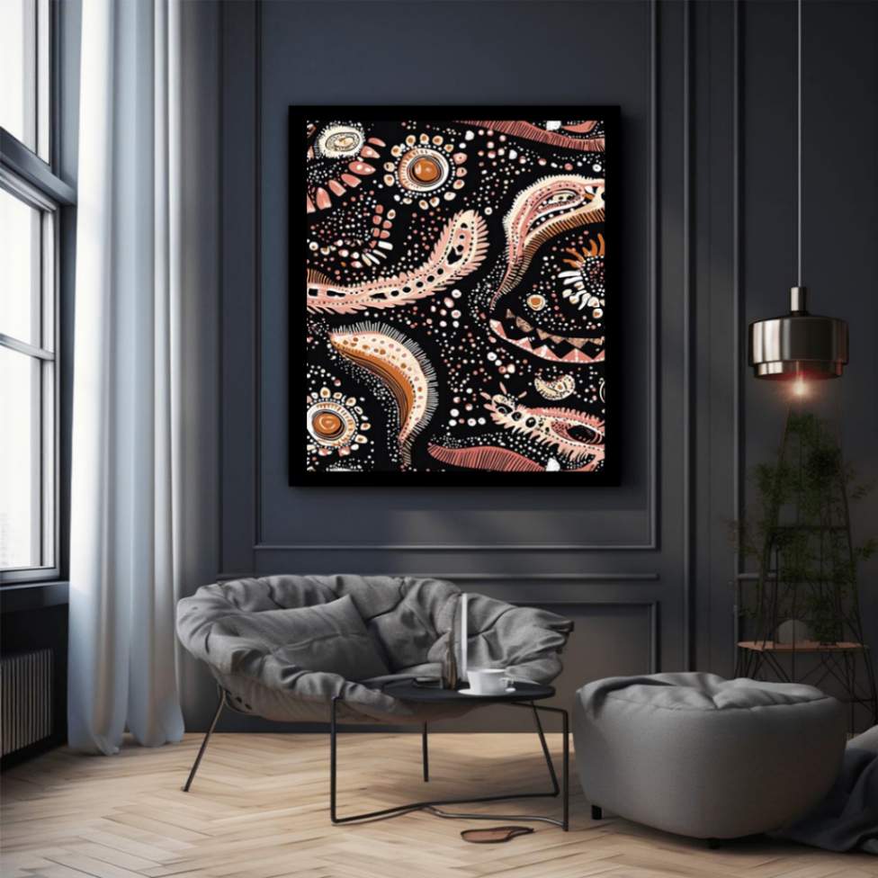 Boho paisley pattern canvas art in blush and terracotta for bedroom decor.