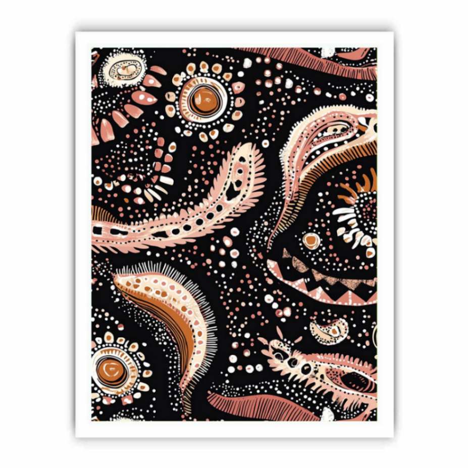 Boho paisley pattern canvas art in blush and terracotta for bedroom decor.