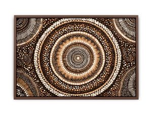 Earthy circular dot pattern canvas art for warm modern living room decor.