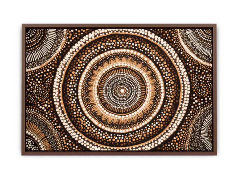 Earthy circular dot pattern canvas art for warm modern living room decor.