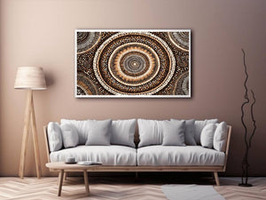 Earthy circular dot pattern canvas art for warm modern living room decor.