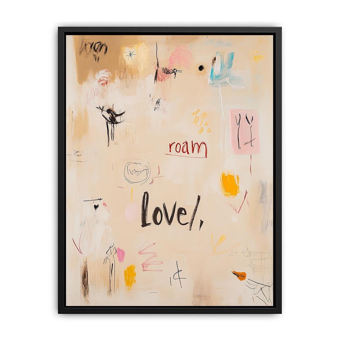 Soft abstract love typography canvas art for bedroom or creative room decor.