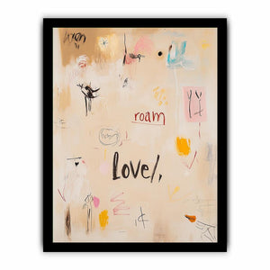 Soft abstract love typography canvas art for bedroom or creative room decor.