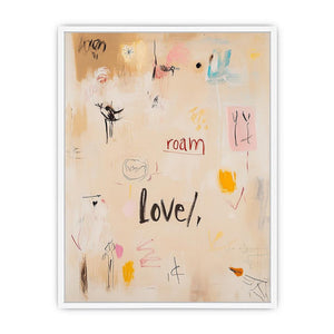 Soft abstract love typography canvas art for bedroom or creative room decor.