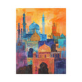 Colourful mosque skyline canvas art with domes and minarets for modern decor.