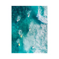 Aerial ocean surfers artwork for modern coastal living room decor