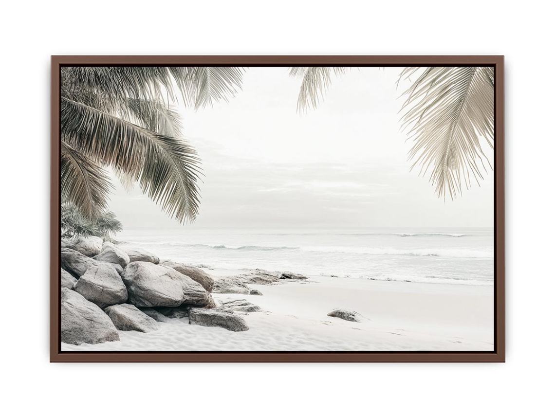 Neutral beach shoreline with palm trees for calming bedroom decor