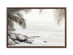 Neutral beach shoreline with palm trees for calming bedroom decor