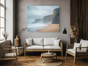Misty coastal cliffs and beach landscape for luxury wall decor