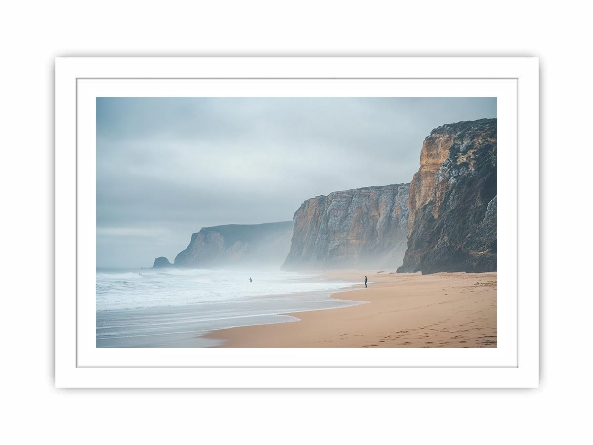 Misty coastal cliffs and beach landscape for luxury wall decor