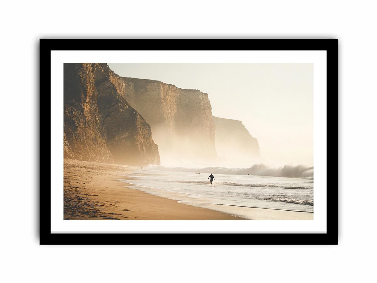 Coastal cliff beach photography wall art for modern living room decor